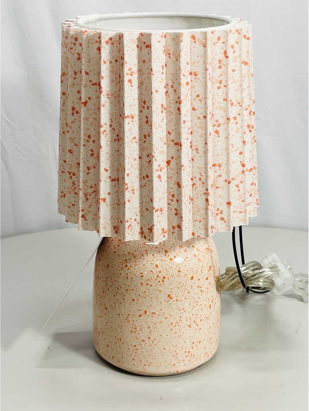 Small Ceramic Table Lamp with Pleated Fabric Shade Speckled Orange accents
